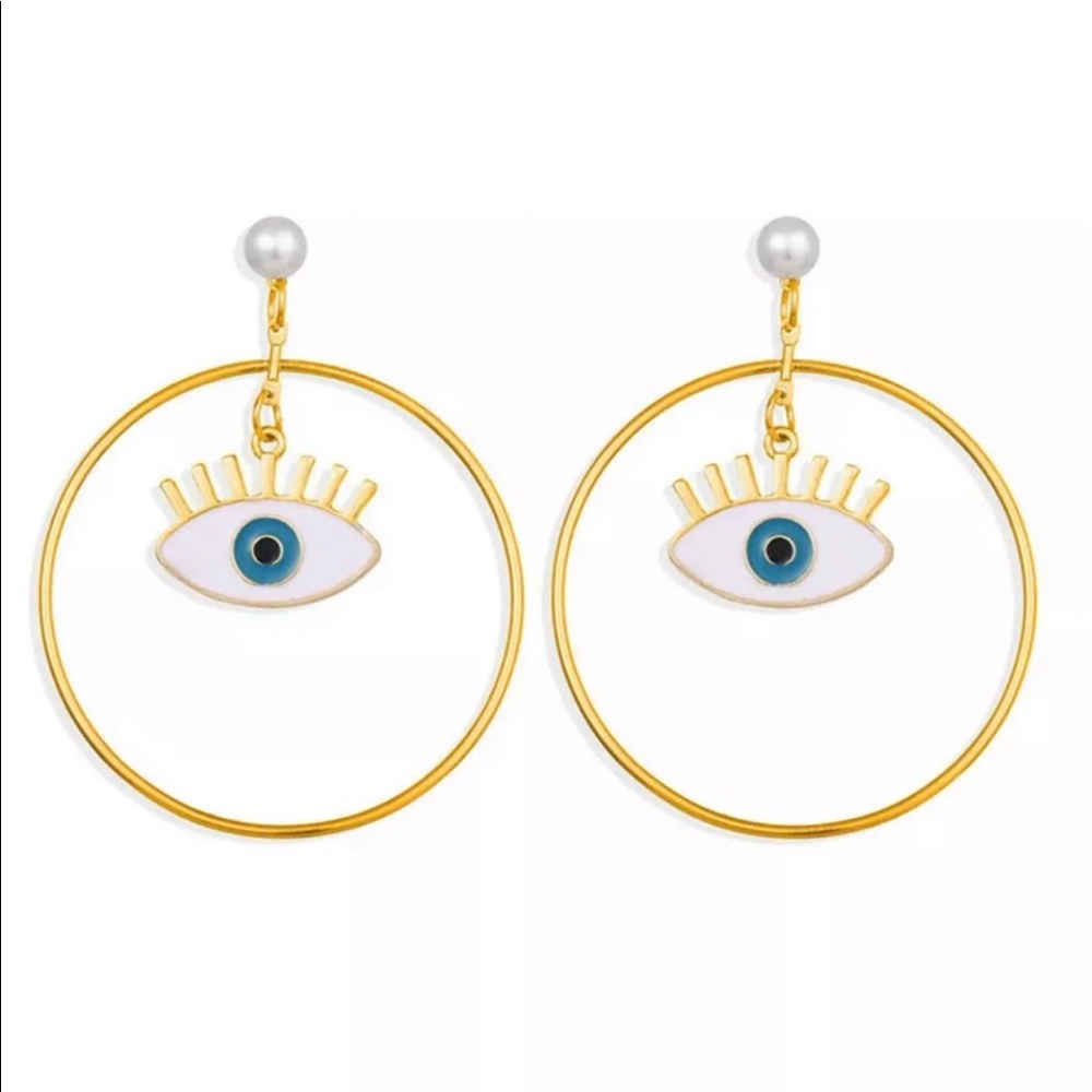 NEW Evil Eye Gold Hoop Earrings - Picture 1 of 5